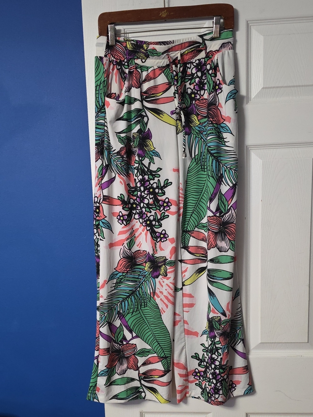 Tropical Floral Drawstring Wide-Leg Pants - Beach Pants
